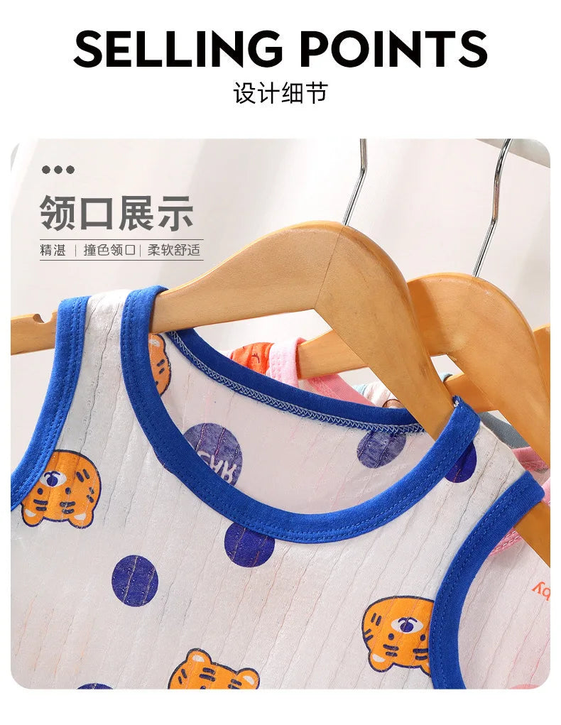 Kids Sleeveless Set Summer Cotton Girls' Shorts Pajamas Korean Style Boys.