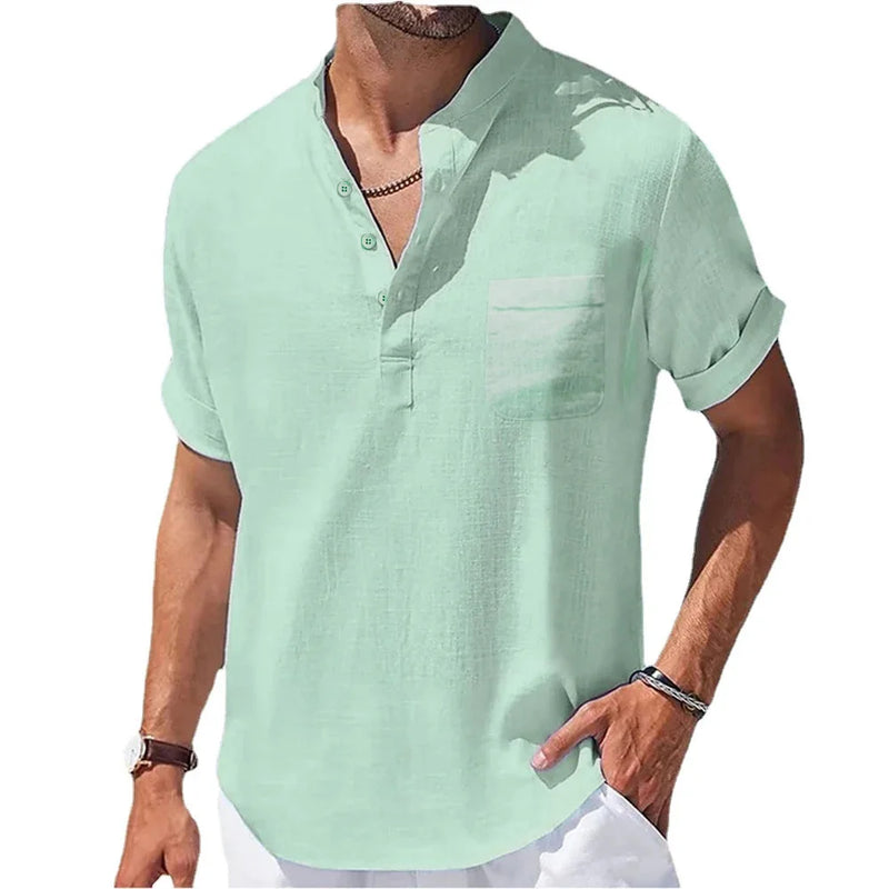 Summer Men's Cotton and Linen Shirts Short-Sleeved.
