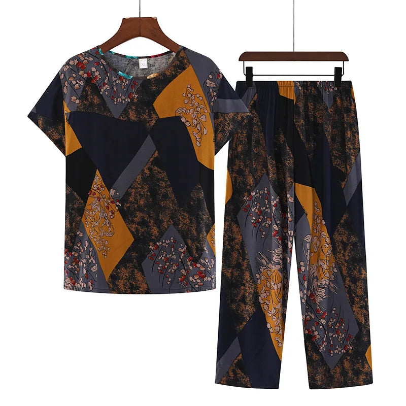 Cotton Pajamas Women's Thin Short Sleeve Set Plus Size.