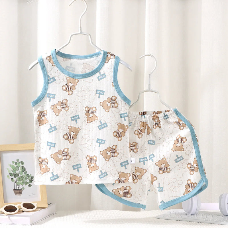 Kids Sleeveless Set Summer Cotton Girls' Shorts Pajamas Korean Style Boys.