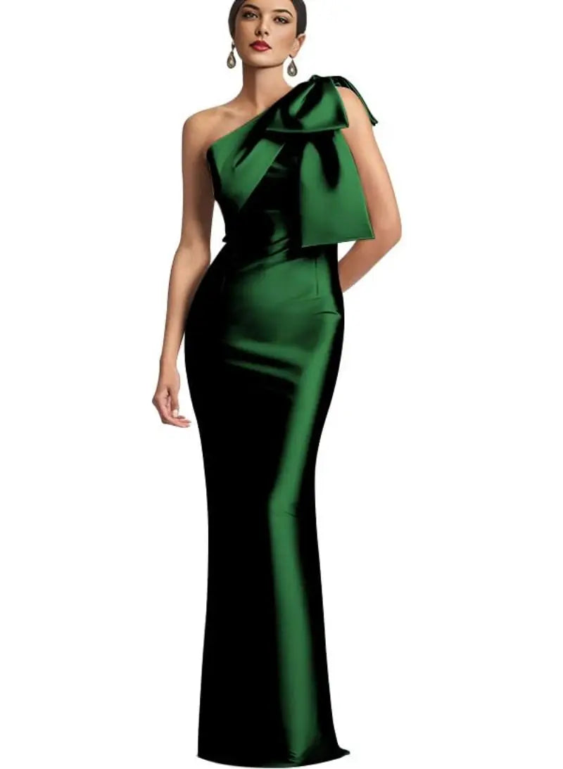 Evening Dress Women Elegant Tight Sexy Satin Single Shoulder.