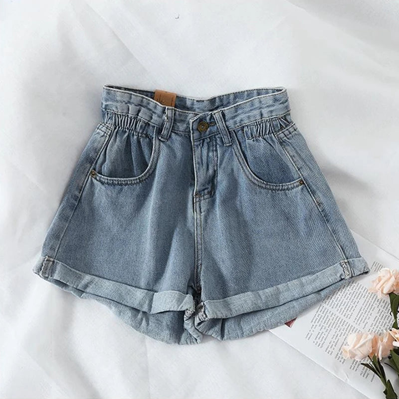 Summer High Waist Denim Shorts Women.