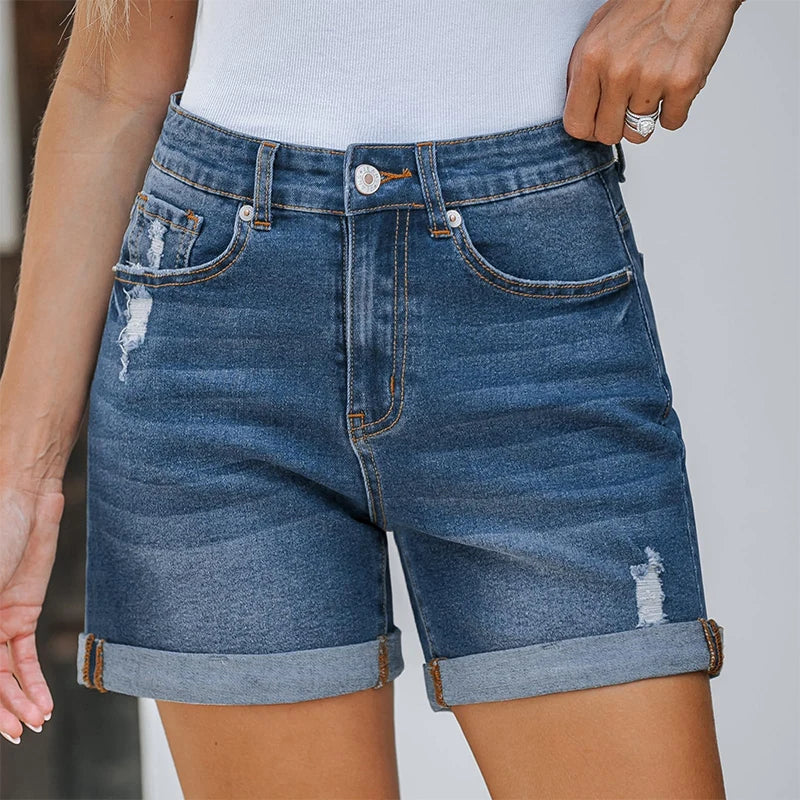Women Jean Shorts Summer New Straight Slimming Denim Shorts.