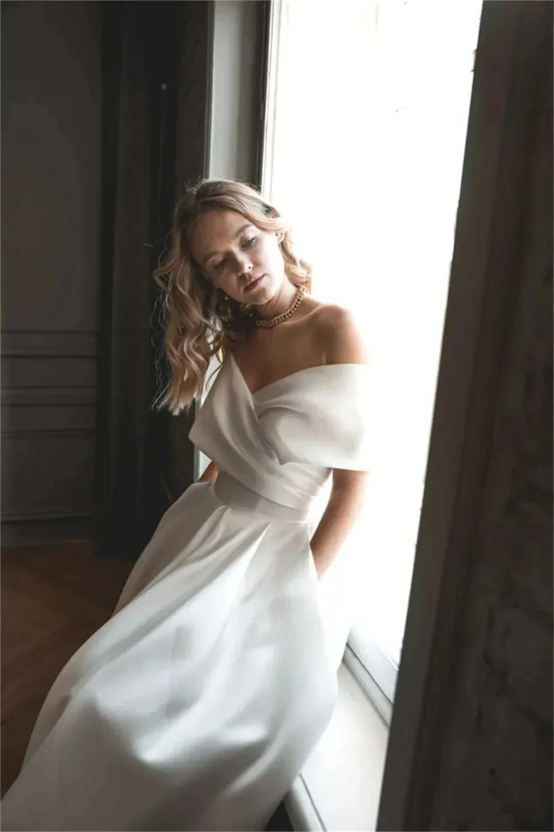 White Satin Evening Dress Women.