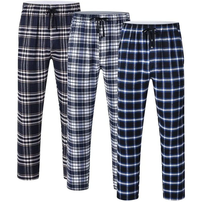 3Pcs Men's Plaid Pajama Sleeping Pants.
