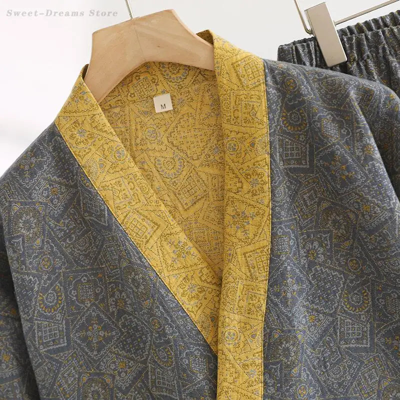 2PCS Pajamas Set Men's Cotton Sleepwear Loose Casual.
