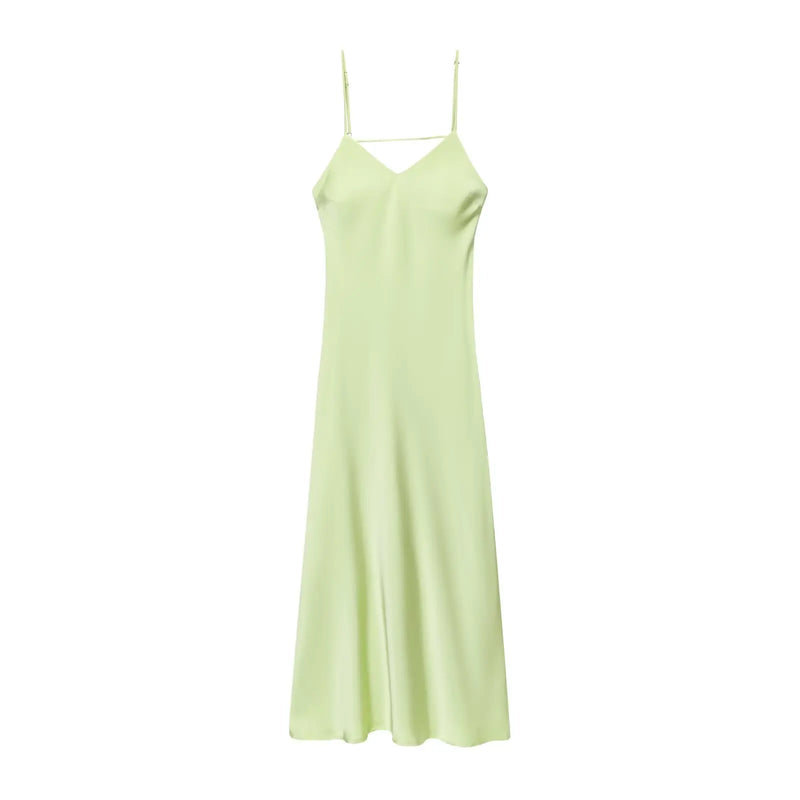 Sexy Chic Satin Women Party Dress V Neck Backless Long Eevning Club Dress.