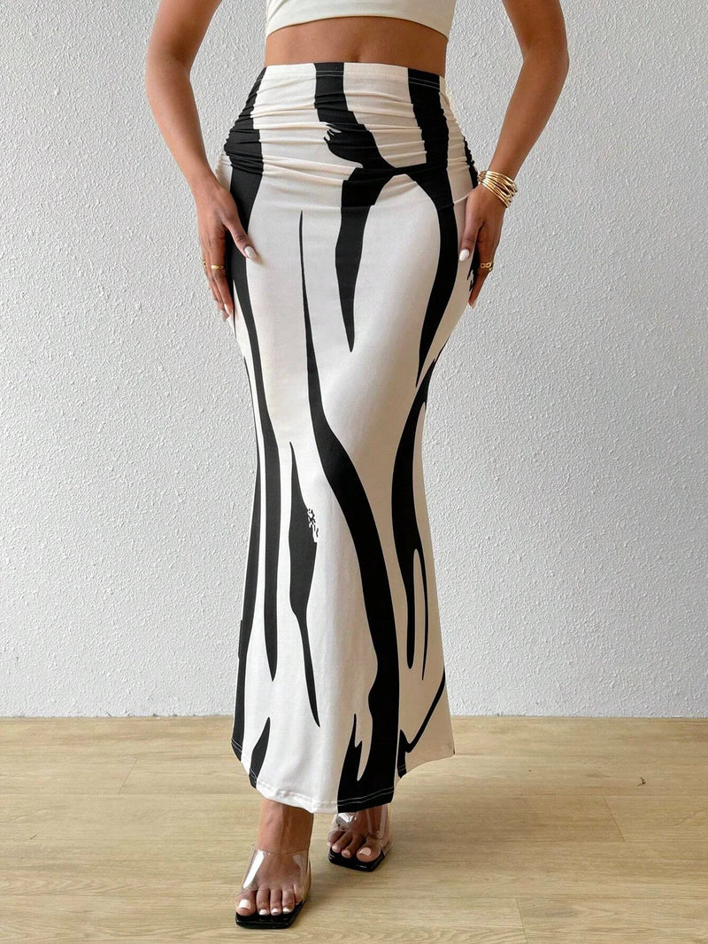 Women's Summer Printed Pleated Skirt.