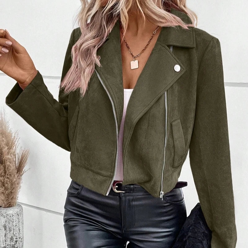 American Retro Suede Jacket Women's Long-sleeved Short Fitted Coat.