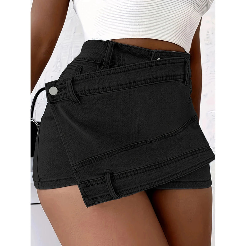 Fashion Irregular Splicing Women's Denim Shorts Summer High Waisted.