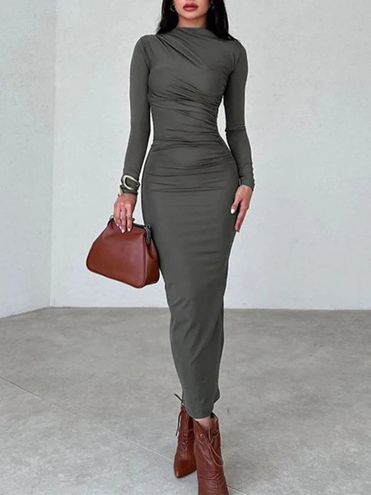 Women’s Elegant Solid Black Bodycon Maxi Dress.