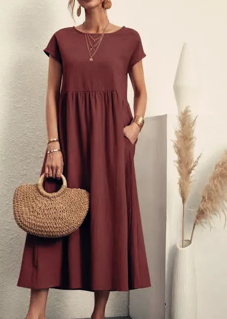 Women Vintage Solid Dress Summer Elegant.