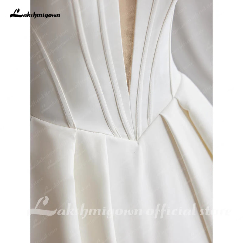 Lakshmigown Off The Shoulder Crepe Satin A-Line Bridal Gowns For Formal Party.