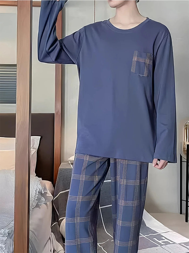 Teenage Men's Pajamas Long-Sleeved Spring and Autum.