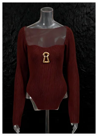 European Women Clothes Long Sleeve Waist-Cinching Knitted Long Dress.