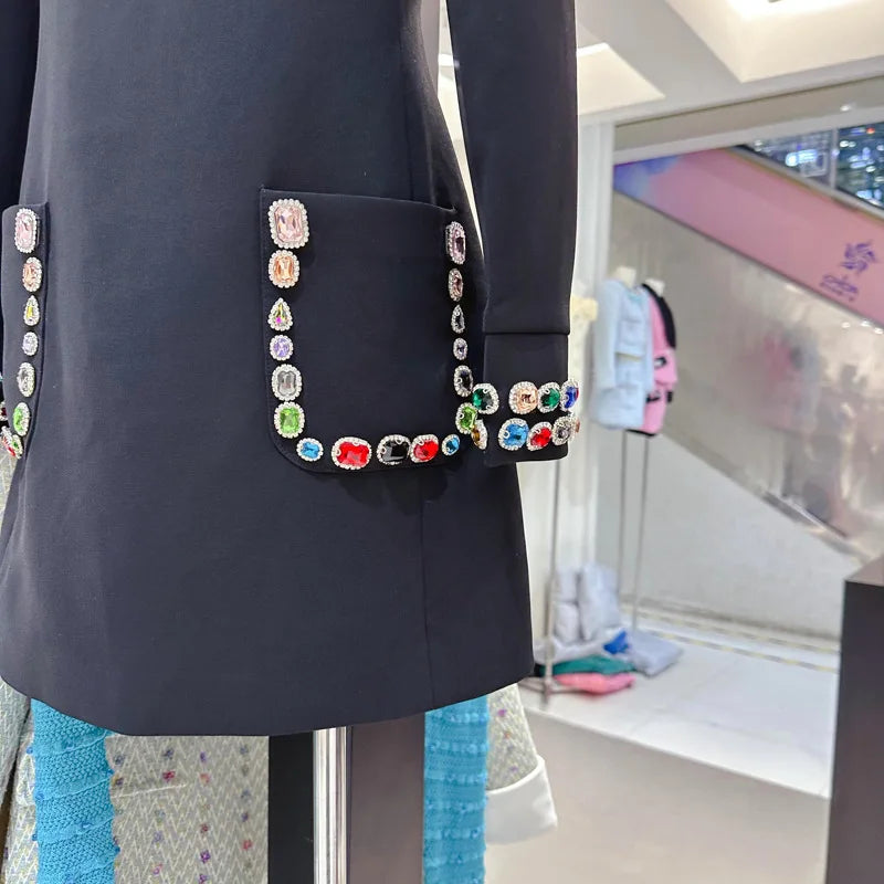 Women's Colorful Diamond Standing Neck Long Sleeve Dress.