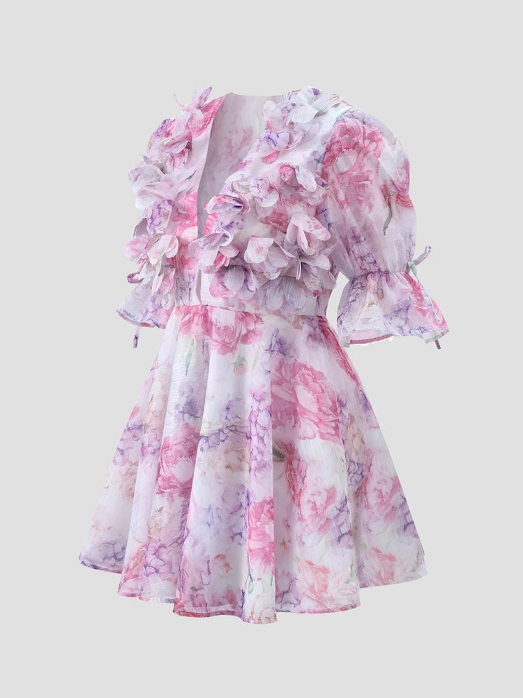 Women’s Chic Floral Printed Mini Dress Backless Sleeveless.