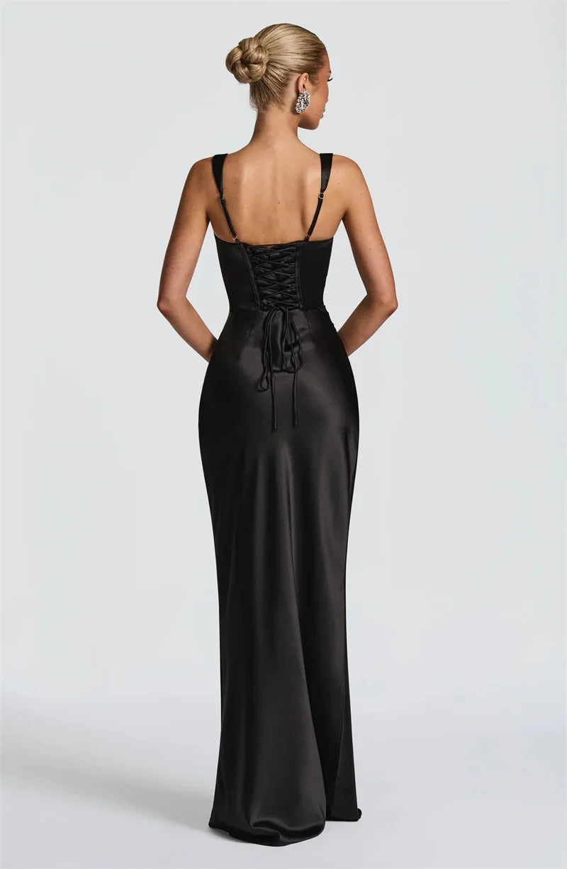 Mozision Satin Backless Sexy Maxi Dress Women Elegant.