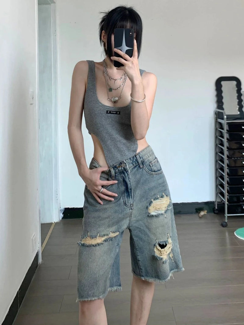 Y2K American Retro High Street Hip Hop Loose Straight Cut Shorts Women's.