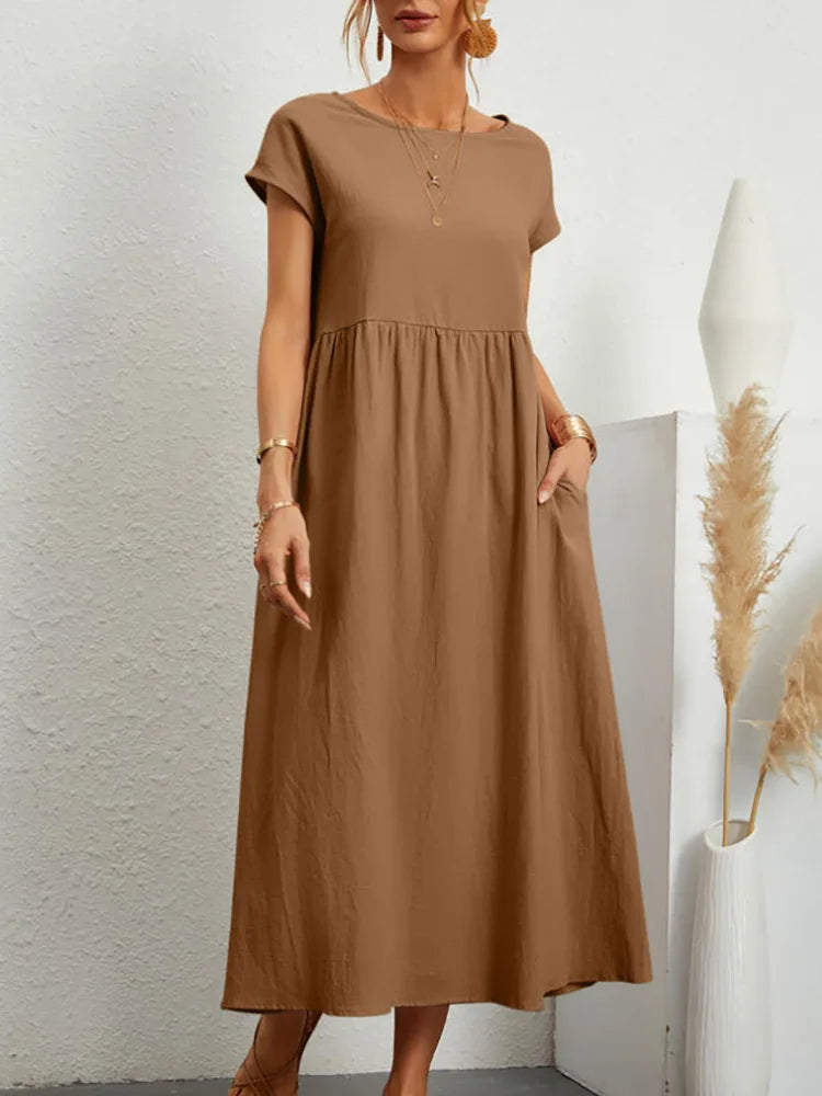 Women Vintage Solid Dress Summer Elegant.
