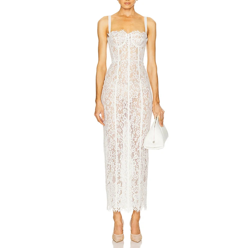 Black Lace Patwork Sleeveless Maxi Dress for Women.
