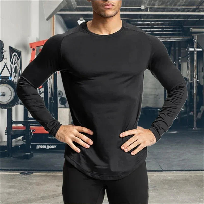 Autumn Men's Sports Quick-Drying Running T-Shirts Compression Long Sleeve.