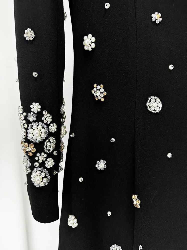 Women's Formal Long Sleeve Luxurious Beaded Long Maxi Dress.