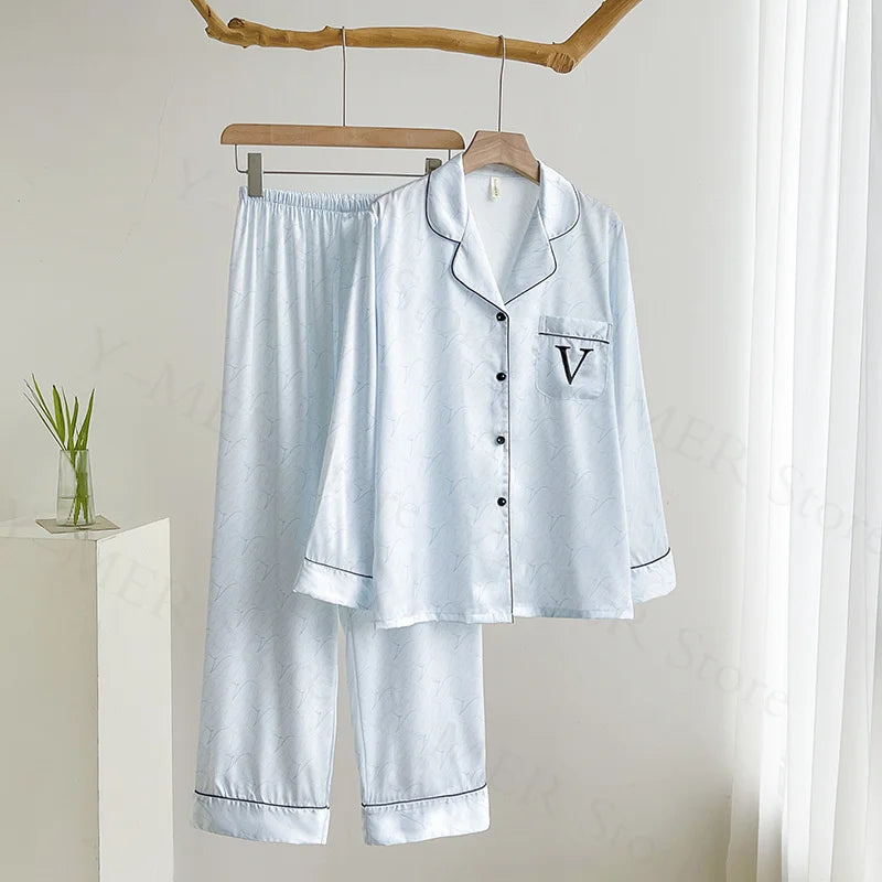 2PCS Pjs Sleepwear Women Summer New Pyjamas Suit Leopard Satin.