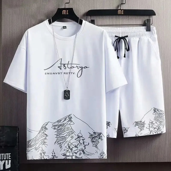 Printed Summer Trendy Short sleeved T-shirt Set Men's Summer.