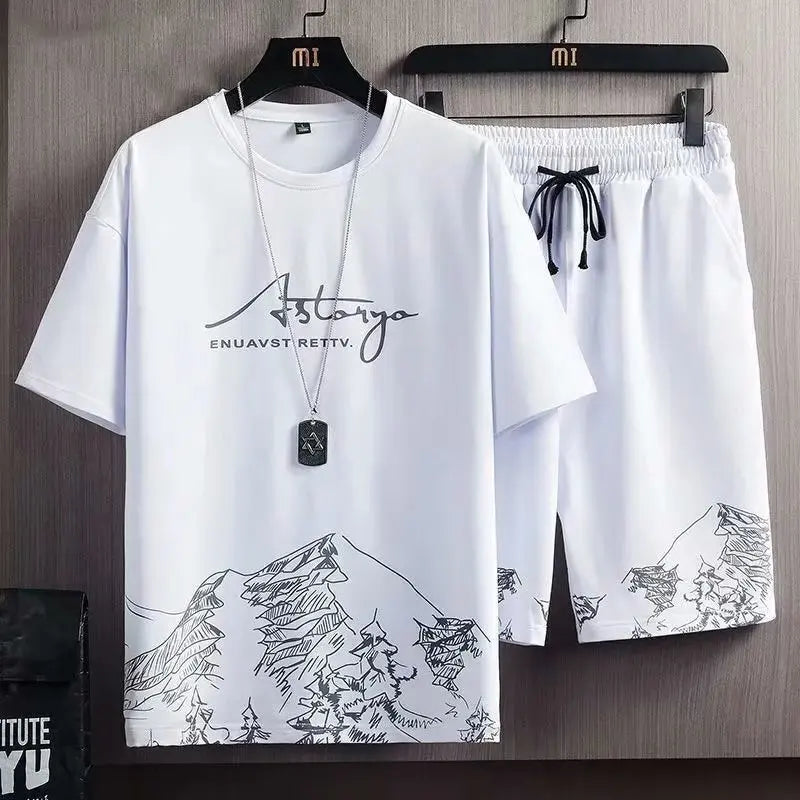 Printed Summer Trendy Short sleeved T-shirt Set Men's Summer.