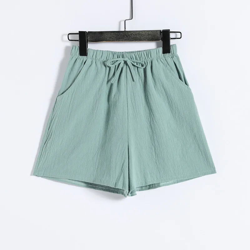 Women Summer Cotton Shorts Casual Solid Pockets Basic Shorts Elastic Waist.
