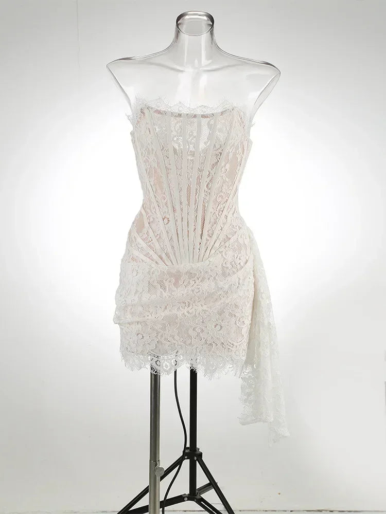 Women’s Sexy Lace See-through Patchwork Corset Dress.