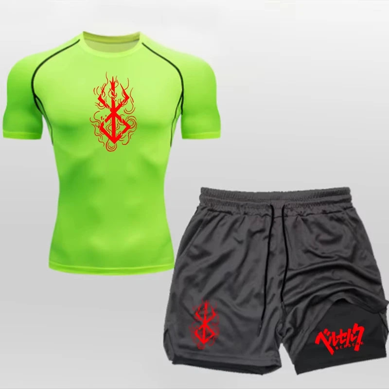 Men's Summer Gym Training Athletic Set - Short-Sleeve Compression Undershirt.