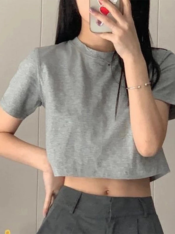 T-shirt Women Cropped Solid Sexy Minimalist Hot Sale Slim Casual Fashion.