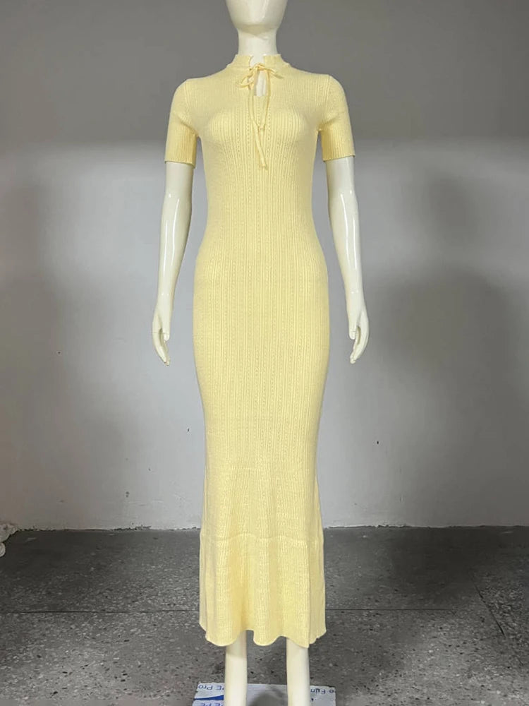 Elegant Sweater Dress Summer High Waist Woman Dress.