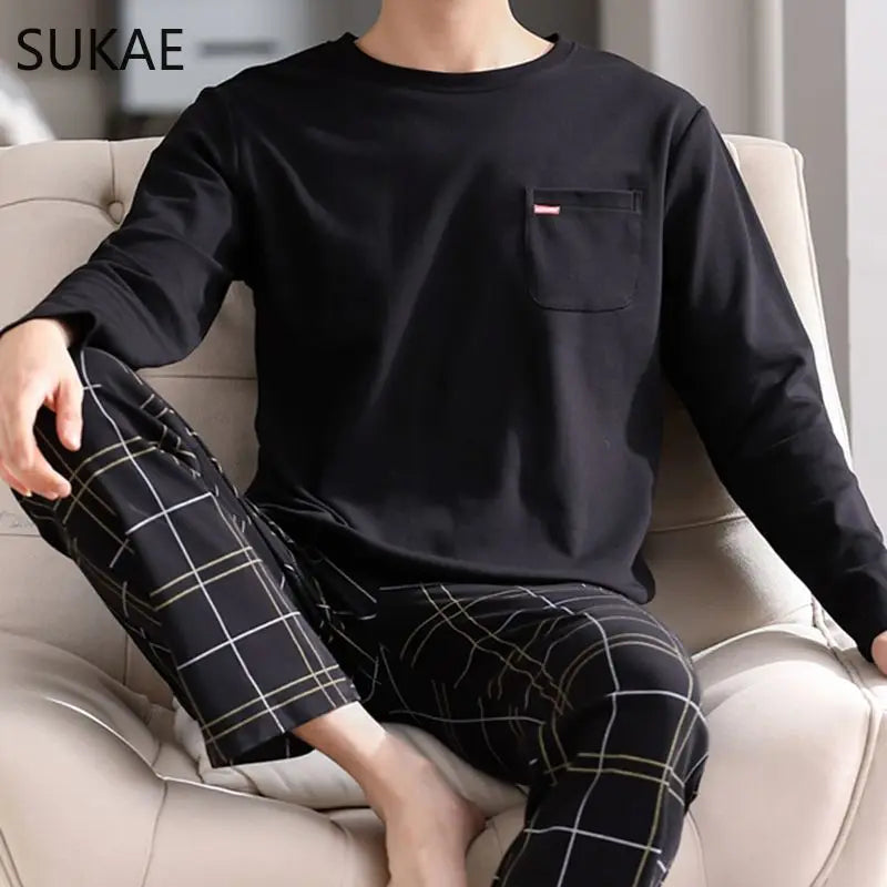 Sporty Pajama Set for Men Autumn Winter New Soft Cotton Pijama.