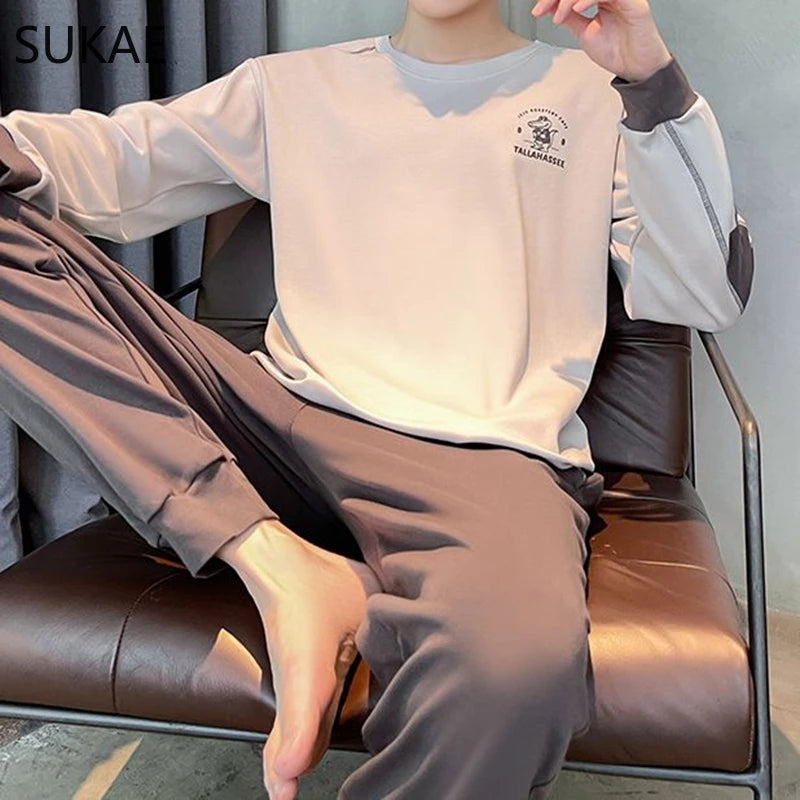 Sporty Pajama Set for Men Autumn Winter New Soft Cotton Pijama.