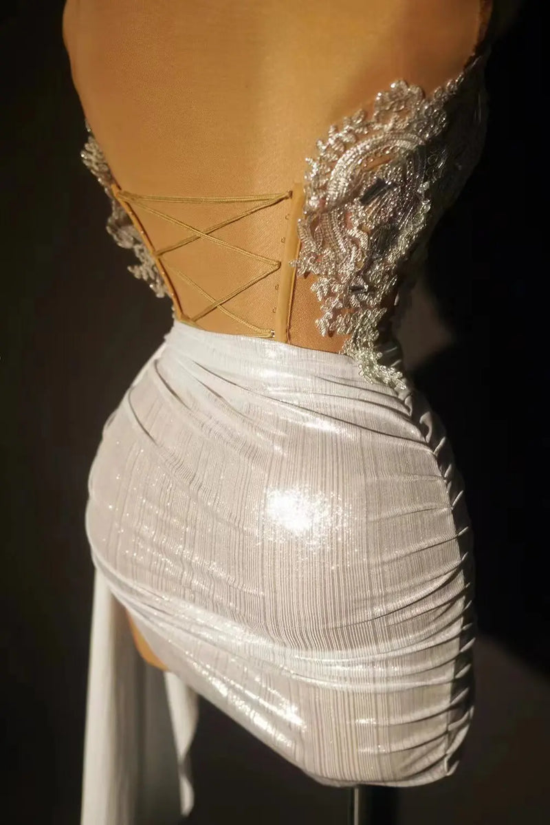 Gold Color Women Sexy 2 Pieces Strapless Bodycon Mini Dress.