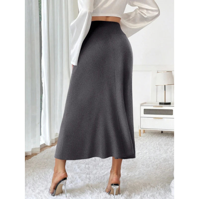 Female Long Skirt Workplace High Waist Straight Pure Colour Long Skirt.