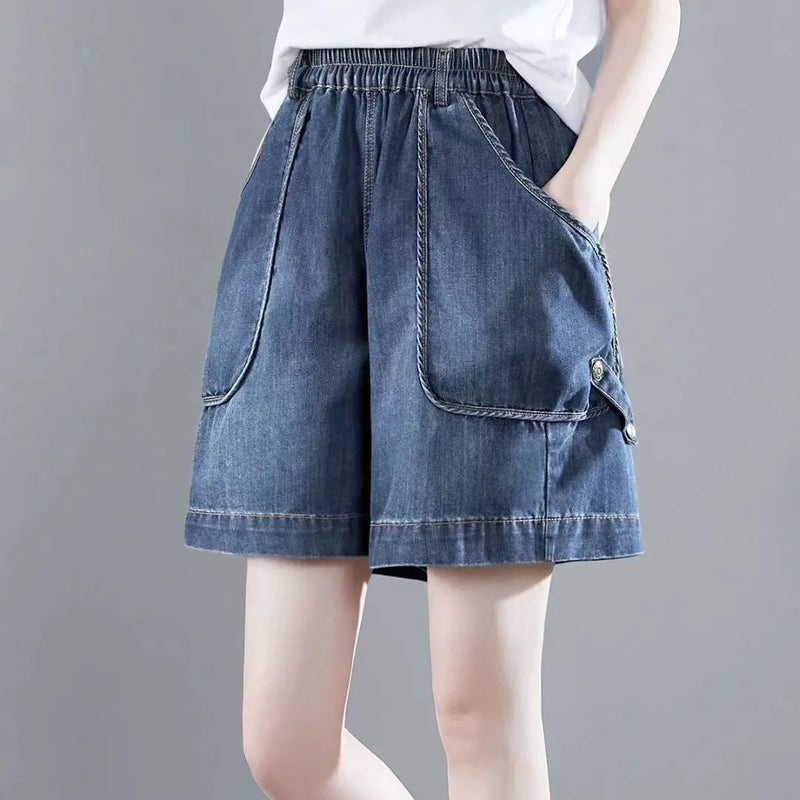 Summer plus Size Casual Loose Women's Jeans High Waist Wide Leg Shorts.