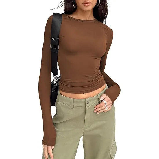 1pcs Four Seasons Fashion Senior Women T-shirt Long Sleeve Crew Neck.