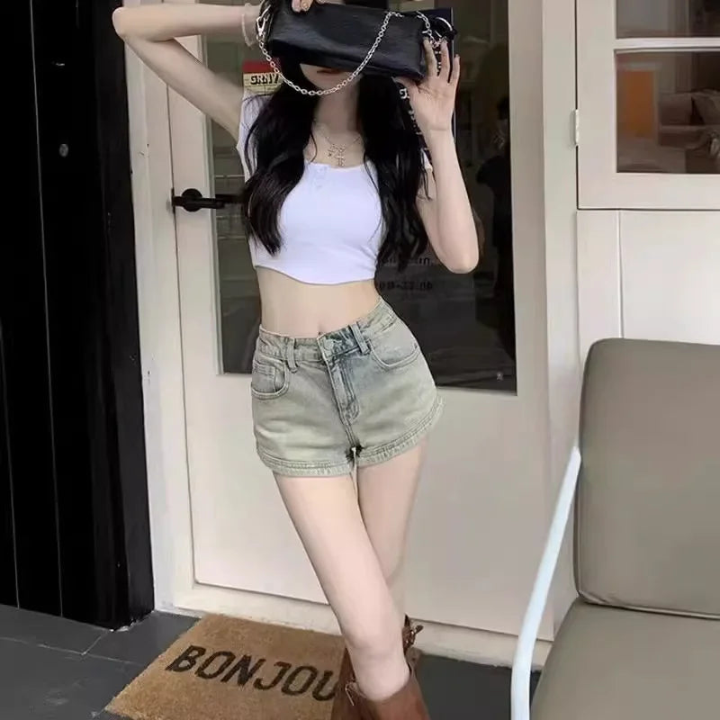 Slimming Sexy American Retro Denim Shorts Women Summer.