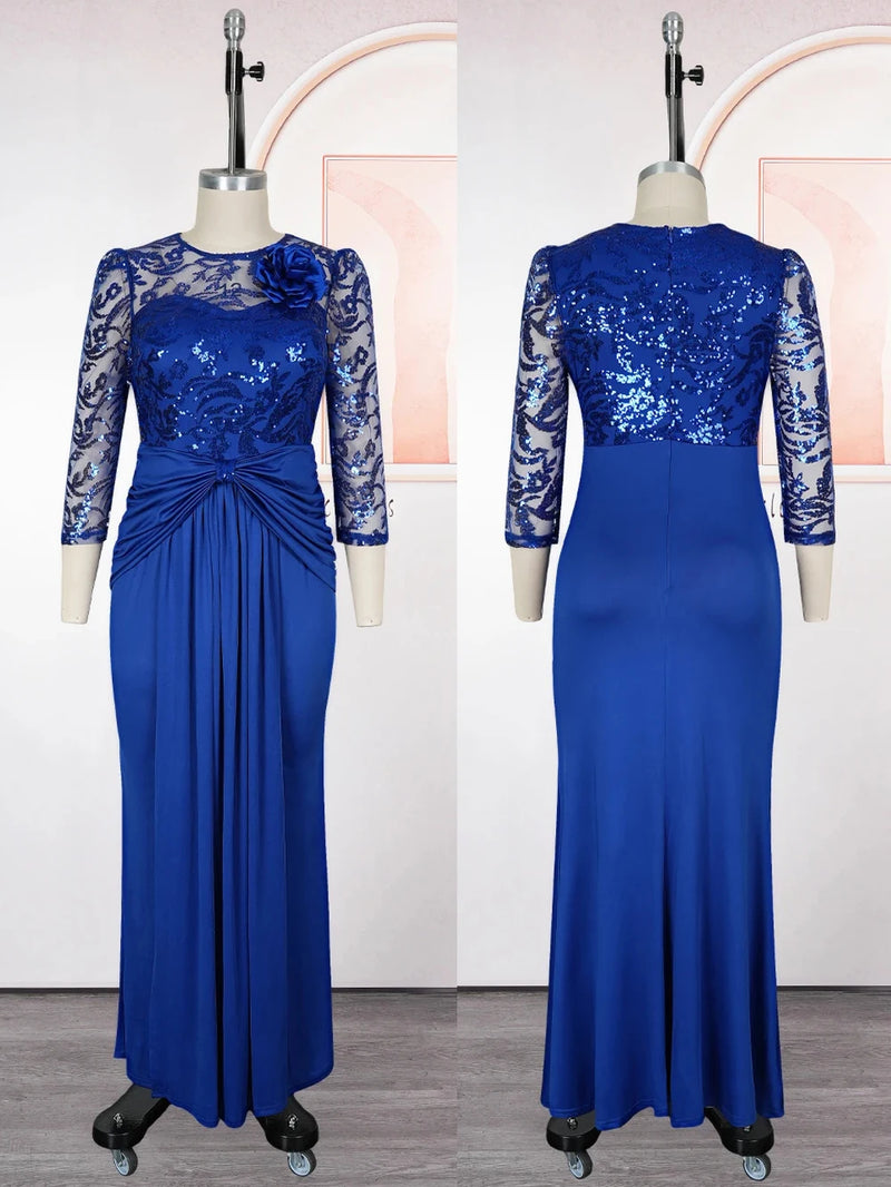 Sequins Long Sleeve Chiffon Dresses Elegant Women Party.