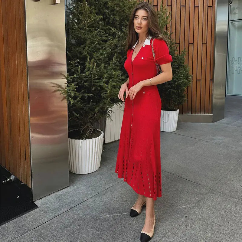 Contrast Single Breasted Knitted Dress For Women.