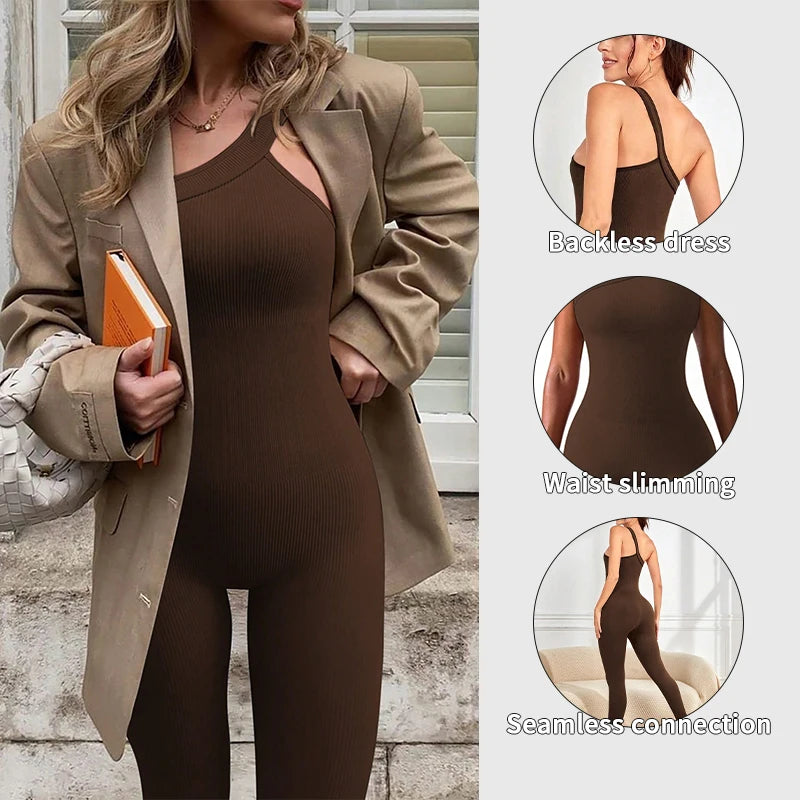 Women Yoga Jumpsuits Workout Ribbed One Shoulder One Piece Sport.