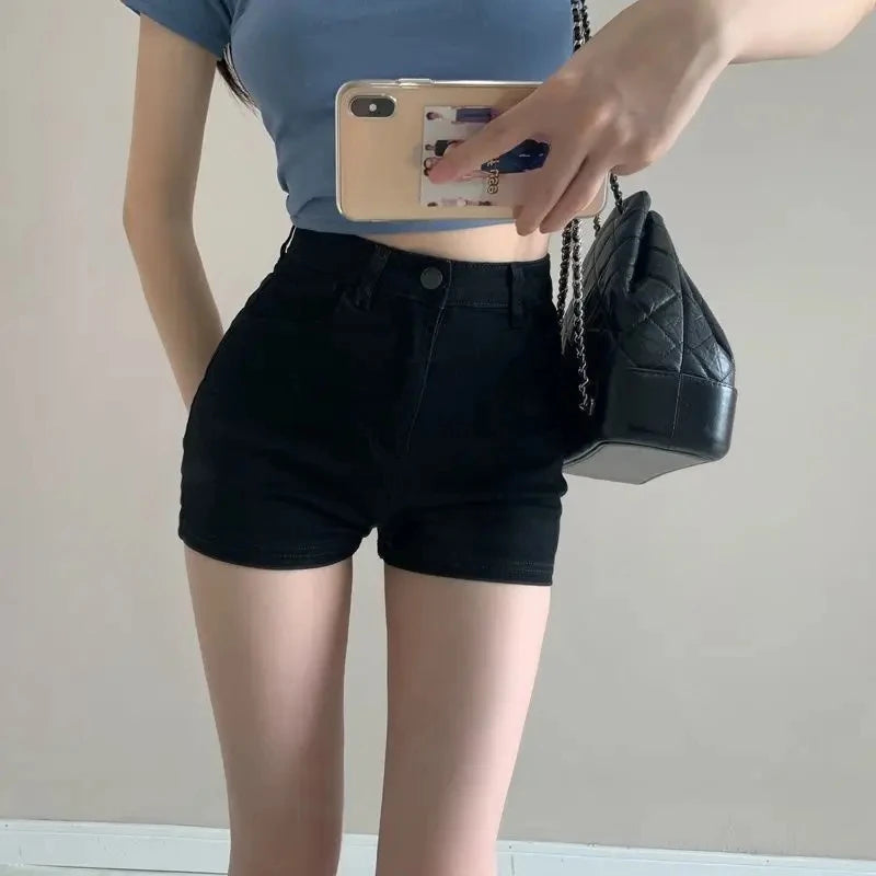Ripped Raw Denim Shorts For Women Fashion A-line Hem Female Summer.