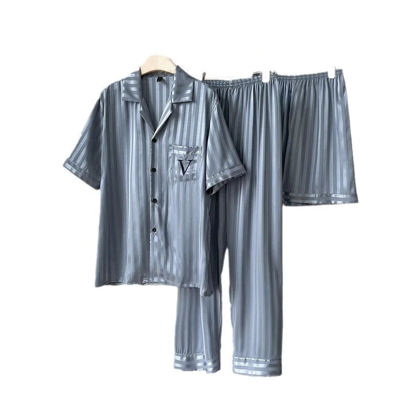 Spring Summer New Men 3pcs Pajamas Set.