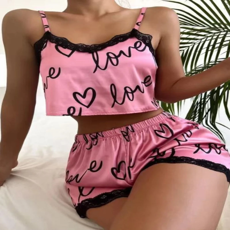 Cute Printed Women's Pajamas Pajamas Shorts Set Underwear Set.