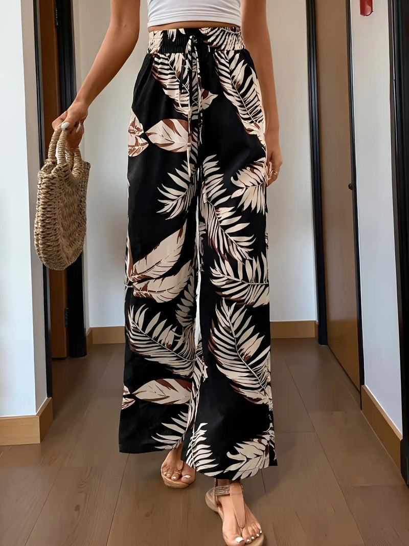 Bohemian style casual and elegant style, wide leg design, elastic waistband.