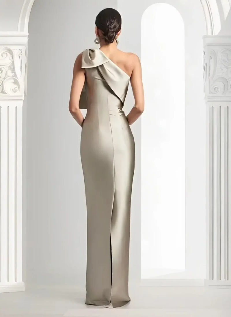 Evening Dress Women Elegant Tight Sexy Satin Single Shoulder.